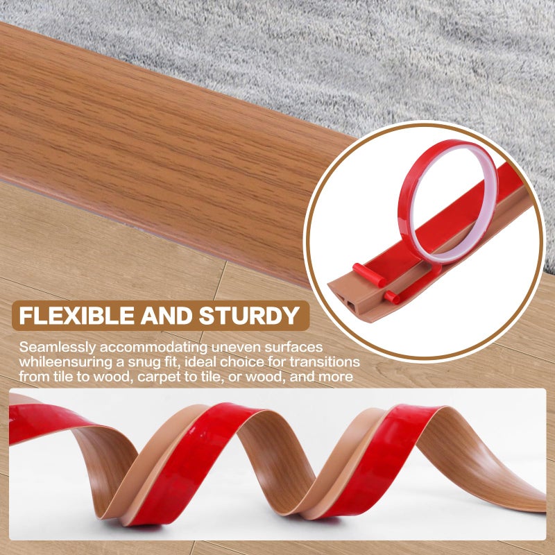 DBHXXMB-HH Floor Transition Strip Vinyl Door Threshold Ramp Self Adhesive Carpet Edging Strip Doorway Edge Trim, Overlap Edge Reducer for Laminate Carpet, Floor, Tile (Orange Oak, 2/5"" to 3/5"", 3.3Ft) - Image 4